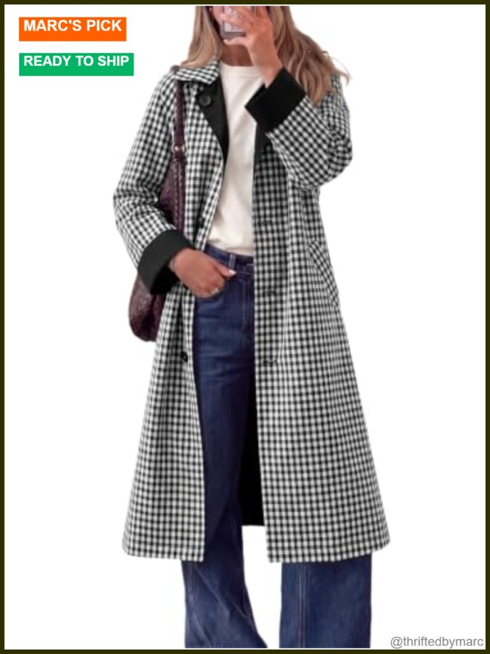 Women's Long Reversible Plaid Trench Coat Windproof Overcoat Polyester Spandex